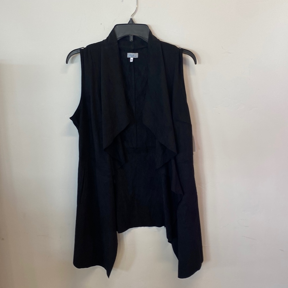 Black Faux Suede Sleeveless Cardigan